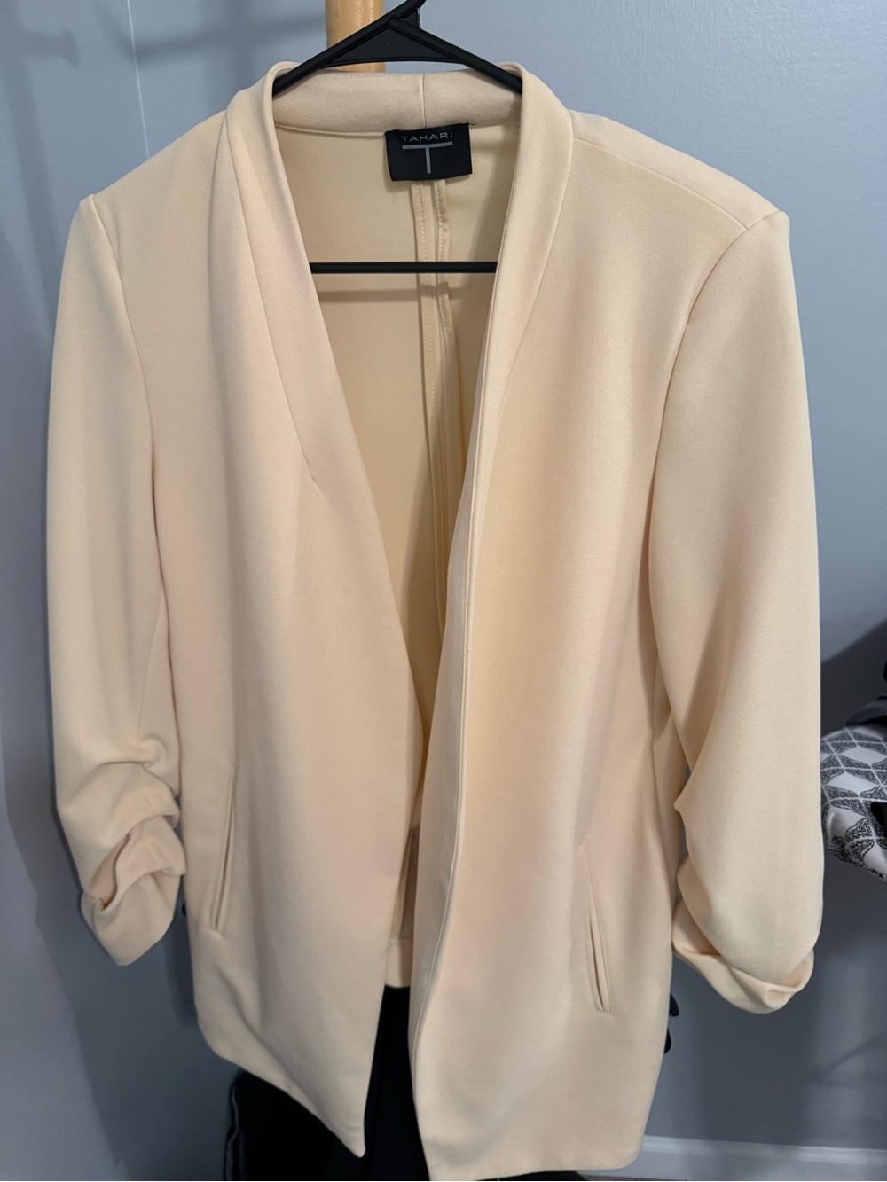 Tahari Cream Open-Front Blazer with Rolled Sleeves